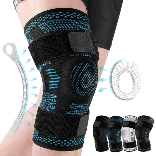 1 Stück Kniebandage, Kompressionsmanschette mit Seitenstabilisatoren und Patella-Gel für Knieschmerzen, Meniskusriss, ACL-Verletzungserkennung